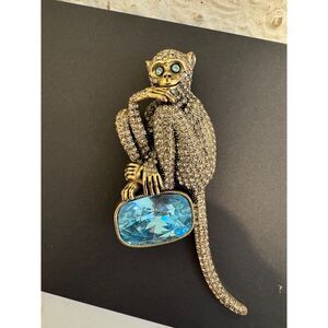 Heidi Daus " Monkeying Around " Monkey Brooch Pin Swarovski Rhinestone Crystals